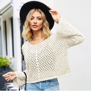 NWT New Absolutely Creative Worldwide Ivory Crochet Sweater Size XL